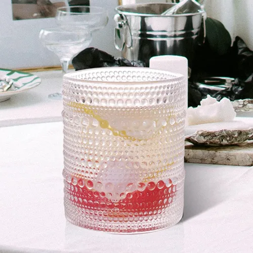 Vista 6 de Juego de 4 vasos para beber Hobnail de 12 onzas, vasos vintage de Júpiter, cristalería antigua en relieve para cerveza, agua, jugo, cóctel, whisky