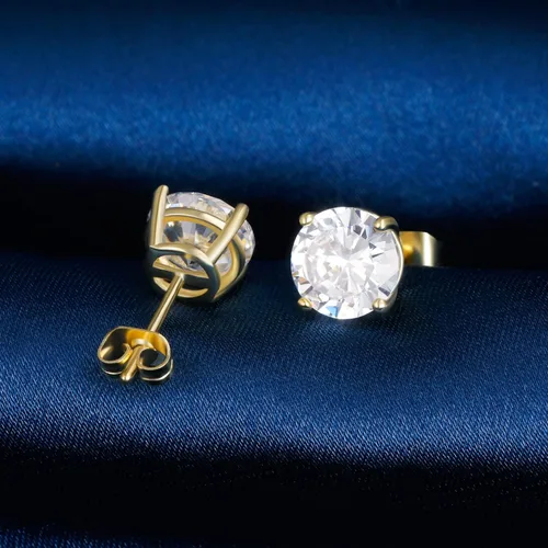 Vista 5 de Aretes chapados en oro amarillo de 18 quilates, 4 puntas, corte redondo brillante de 0.118-0.315 in, circonita cúbica (6 pares), Latón Circonita