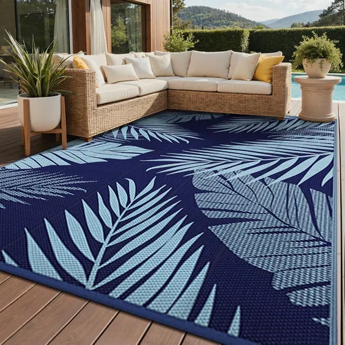 Vista 67 de GENIMO - Alfombra para exteriores de 6 x 9 pies, para patio, espacios amplios, reversible, de pajillas de plástico, alfombra impermeable para Azul