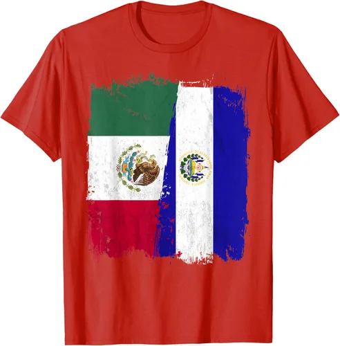 Vista 82 de Camiseta con la bandera mexicana de El Salvador con la mitad de la bandera mexicana de El Salvador