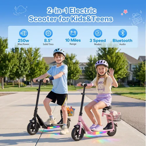 Vista 2 de iScooter Scooter eléctrico para niños 2 en 1 ik7, alcance de hasta 12 mph y Negro oscuro