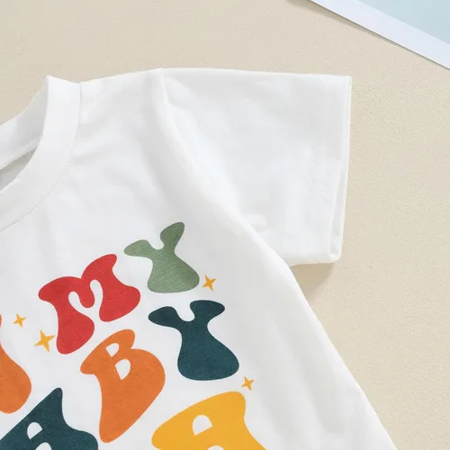 Vista 4 de Lucikamy Ropa para bebé niño pequeño, camiseta de manga corta para mamá y pantalones cortos de cintura elástica, trajes casuales para bebés