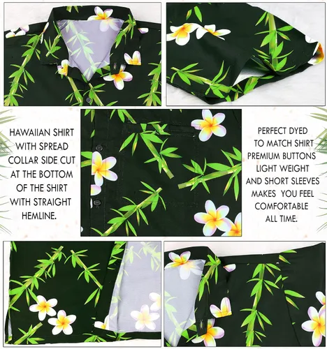 Vista 4 de HAPPY BAY Camisa hawaiana de playa con flores de verano para hombre, manga corta, tropical, con botones, para hombre
