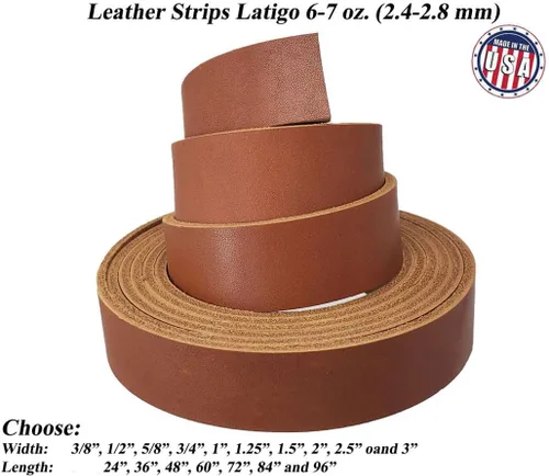 Vista 2 de Tiras de cuero 1.25 pulgadas de ancho – Miel Waxy Latigo tira de cuero hasta 96 pulgadas de largo – 6-7 oz (0.094 – 0.110 in) de piel Pitka