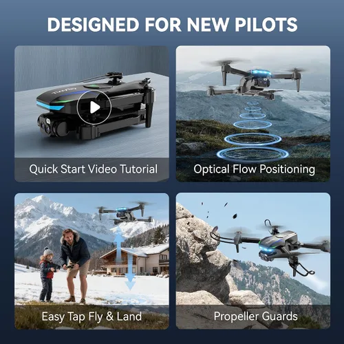 Vista 6 de Dron con cámaras duales 1080P FHD para principiantes, adultos y niños, WiFi FPV, menos de 8.78 oz, lente de absorción de impactos ajustable de 90°