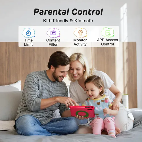 Vista 4 de Tableta para niños de 8 pulgadas, Android 15, Octa-Core 12 GB de RAM + 64 GB de ROM, tableta para niños pequeños con WiFi 6, control parental
