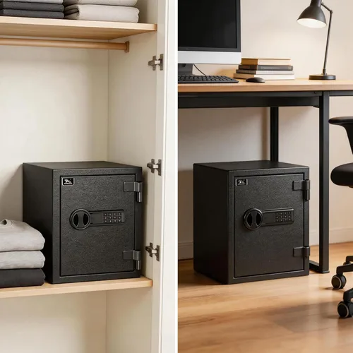 Vista 2 de TIGERKING Caja fuerte ignífuga, 1.24 pies cúbicos, pequeña caja fuerte de acero para el hogar con cerradura digital para el hogar y la oficina