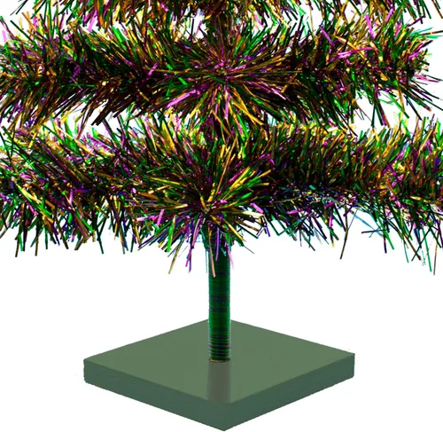 Vista 4 de Soporte de base de madera para árbol de Navidad con temática de Mardi Gras, 18 pulgadas