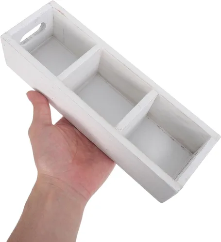 Vista 5 de Organizador de bolsas de té de madera: 3 compartimentos, soporte de caja de té de madera, caja de almacenamiento de bolsa de azúcar para barra