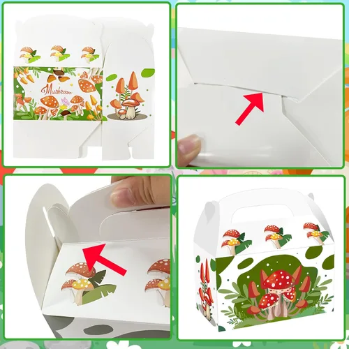 Vista 4 de Cieovo Paquete de 24 cajas de regalo de papel para fiesta de hongos, bolsas de dulces de fiesta de hongos, cajas de papel kraft para golosinas