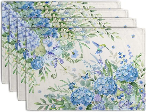 Vista 44 de Juego de 4 manteles individuales del 4 de julio, manteles individuales patrióticos florales con cruces y estrellas del Día de la Independencia y Día
