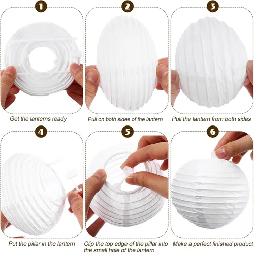 Vista 2 de Treela Paquete de 90 faroles de papel chinos japoneses blancos para colgar al aire libre, globos de papel para decoración de fiesta para bodas