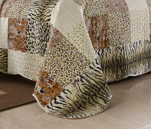 Vista 4 de MarCielo Juego de colcha acolchada de 3 piezas con estampado de leopardo, ropa de cama, manta con estampado de animales, juego de colcha de guepardo