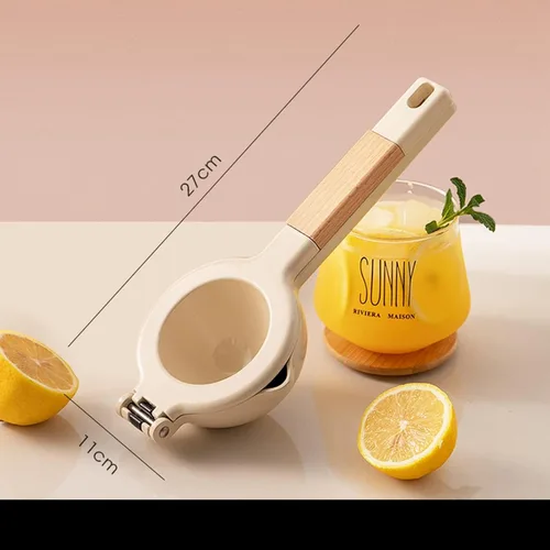 Vista 2 de Exprimidor de limón y lima, exprimidor de cítricos manual con mango de madera, exprimidor de frutas, prensa de lima, herramienta de cocina de metal
