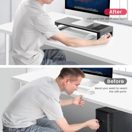 Vista 3 de Soporte de aluminio para monitor con nodo para 4 USB 3.0.