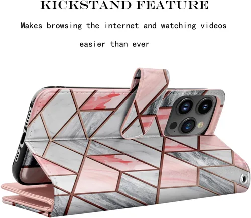 Vista 5 de Njjex Funda tipo cartera para iPhone 15 Pro Max de 6.7 pulgadas 2023, para iPhone 15 Pro Max, 9 ranuras para tarjetas, soporte de crédito