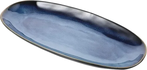 Vista 10 de DOITOOL Plato rectangular azul plato de cerámica para sushi bandeja de pescado plato de aperitivos plato de fruta Plato azul marino