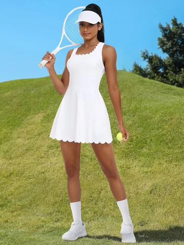 Vista 5 de ATTRACO Vestido de tenis para mujer con pantalones cortos, faldas de golf con bolsillos