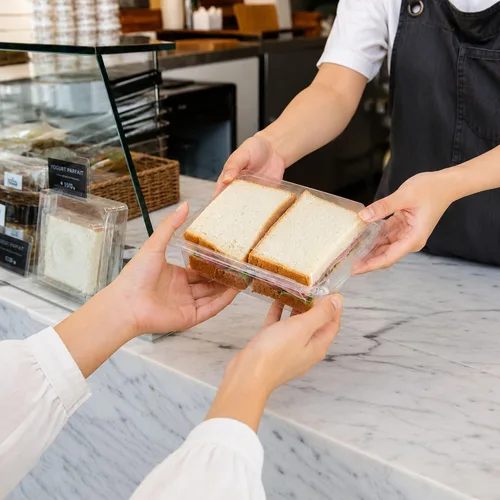 Vista 5 de Restaurantware Contenedor de alimentos, paquete de 100 recipientes de plástico de 6.7 x 5.7 x 1.6 pulgadas, tapa con bisagras, a prueba
