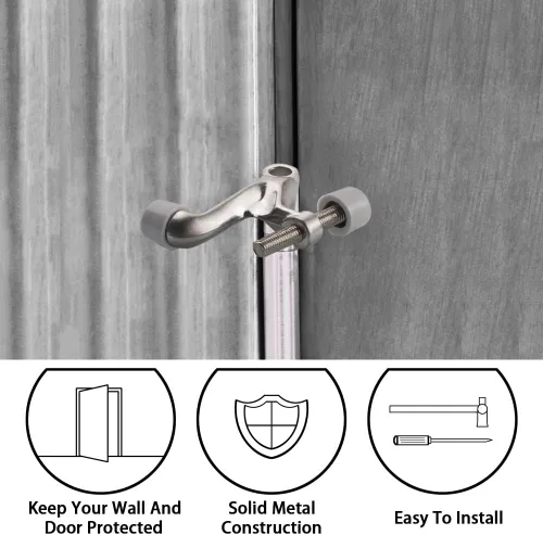 Vista 5 de Paquete de 2 topes de puerta con pasador de bisagra, ajustable y resistente de níquel cepillado de 2-3/8 x 15/16, práctico tapón de puerta