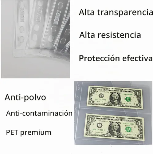 Vista 5 de MUDOR Fundas para moneda para carpeta, sin PVC, páginas para billetes de dólar 10 hojas, sin ácidos, fundas para dinero para coleccionistas, se