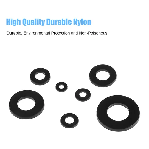 Vista 2 de DYWISHKEY Kit surtido de 720 piezas de 7 tamaños de arandelas planas de nailon negro (M3 M4 M5 M6 M8 M10 M12)