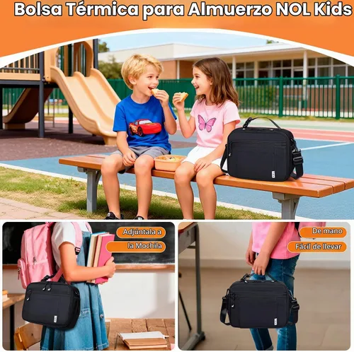 Vista 7 de NOL - Lonchera reutilizable con aislamiento para niños, tela resistente al agua, fácil de limpiar, múltiples bolsillos con cremallera, capacidad