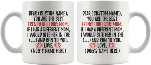 Vista 5 de Taza personalizada con diseño de perro Bulldog Francés, para mujeres francesas, taza de mamá de perro francés, regalo del dueño de Bulldog Francés