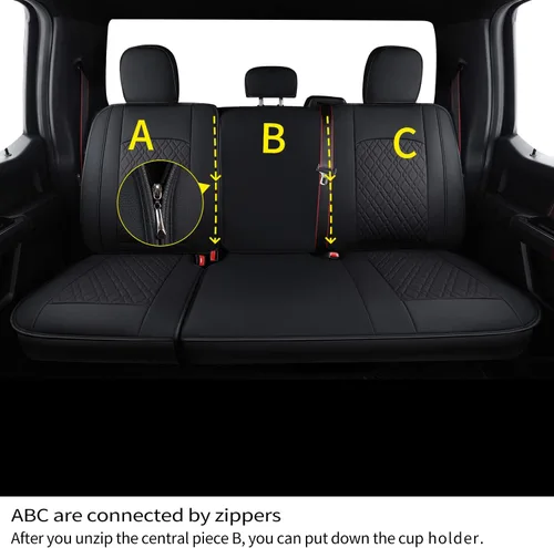 Vista 7 de LUCKYMAN CLUB Juego completo de fundas de asiento F150 Q7, para Ford F150 2015-2023 y F250 F350 F450 2017-2023 (juego completo, negro)