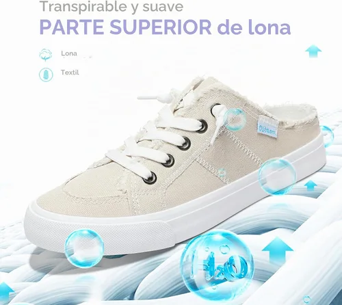 Vista 4 de Obtaom Sandalias de lona para mujer con espuma viscoelástica Clipper, tenis de moda, cómodas, fáciles de poner, sandalias sin tacón para mujer Beige