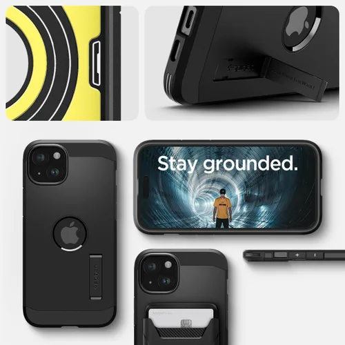 Vista 9 de Spigen Tough Armor MagFit Funda Diseñada para iPhone 15 (2023) [Soporte] [Protección de Grado Militar] Compatible con MagSafe - Negro