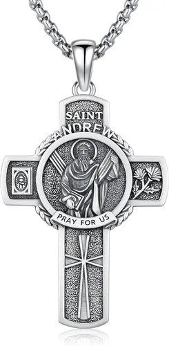 Vista 55 de 925 Sterling Silver Patron Saint Amulet Necklace for Men Women plateado