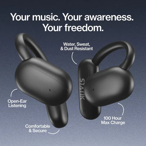 Vista 2 de Statik Aktive - Auriculares Bluetooth de oreja abierta, inalámbricos, carga rápida y batería de larga duración de 10 horas, ajuste seguro cómodo