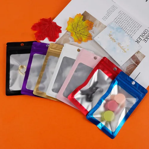 Vista 5 de Paquete de 400 bolsas holográficas de Mylar resellables de 4 tamaños, bolsas para almacenamiento de alimentos, a prueba de olores, con ventana