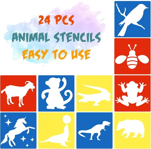 Vista 2 de 24 plantillas para niños de 3 a 5 años, coloridos animales grandes para dibujar en la pared, decoración del hogar, 8 x 8 pulgadas (estilo clásico)