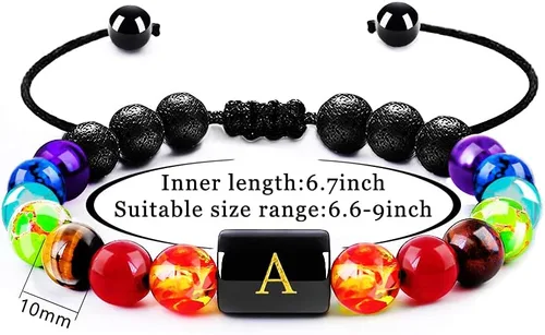 Vista 2 de Pulsera inicial para aliviar el estrés, regalos para mujeres y niñas, pulsera de yoga y chakras para mujeres, pulsera de cristal curativo, pulsera