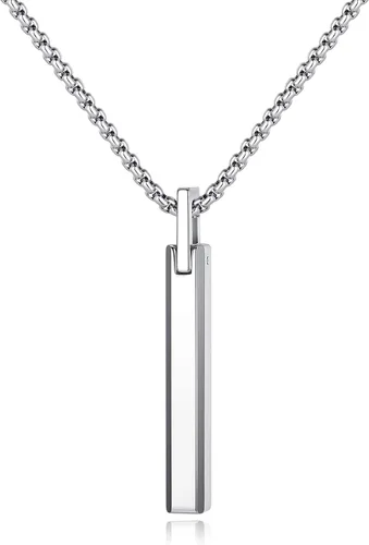 Vista 7 de COAI Collar de barra de acero de tungsteno para hombres y mujeres, chapado en oro de 18 quilates, collar con colgante de color plateado para hombres