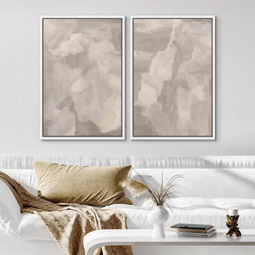 Vista 3 de SIGNWIN Lienzo enmarcado para pared, ilustraciones abstractas texturizadas en tonos beige terrosos, arte moderno, decorativo, contemporáneo