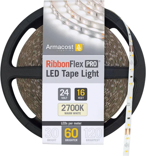 Vista 18 de Armacost Lighting RibbonFlex Pro 136230 - Tira de luces LED blancas de 24 V, 120 LED/m, 2700K, 16.4 pies