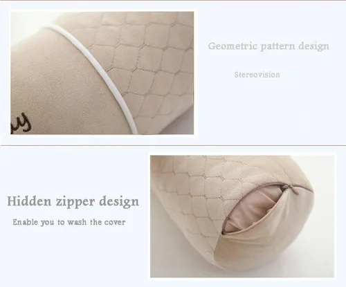 Vista 3 de ALIBO Almohada redonda ajustable de cuello firme beige de 18.9 x 3.9 pulgadas con funda de almohada lavable para aliviar el dolor, almohada cervical