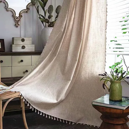 Vista 21 de Deeprove - Cortinas bohemias de 63 pulgadas de largo para dormitorio, rayas de lunares de punto hueco beige y patchwork de algodón y lino crema
