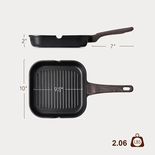 Vista 3 de SENSARTE Sartén antiadherente para estufas, plancha versátil con boquillas de vertido, superficie de cocción grande cuadrada, sartén duradera