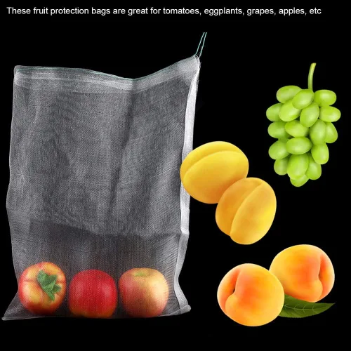 Vista 9 de 50 bolsas de malla de nailon transparentes, reutilizables, para plantas de jardín, frutas, bolsas de almacenamiento con cordón de malla de múltiples