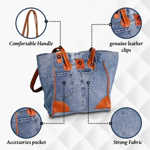 Vista 7 de THE VIADO Bolso de hombro de mezclilla para mujer, bolso de mano de gran capacidad con retro