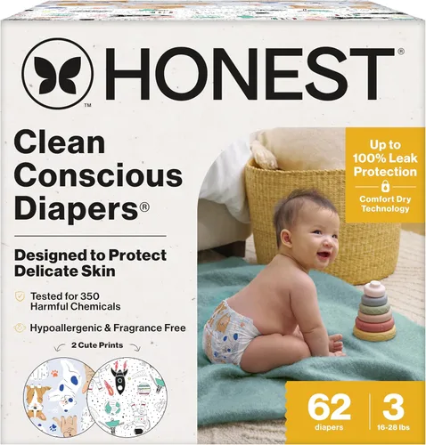 Vista 26 de The Honest Company Clean Conscious - Pañales para pieles delicadas, hasta un 100% a prueba de fugas, hipoalergénicos, sin fragancia, género neutro