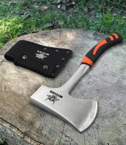 Vista 3 de Hacha de 13.8 pulgadas, hacha de campamento de acero de alto carbono y agarre de reducción de golpes con funda de nailon 47 EU