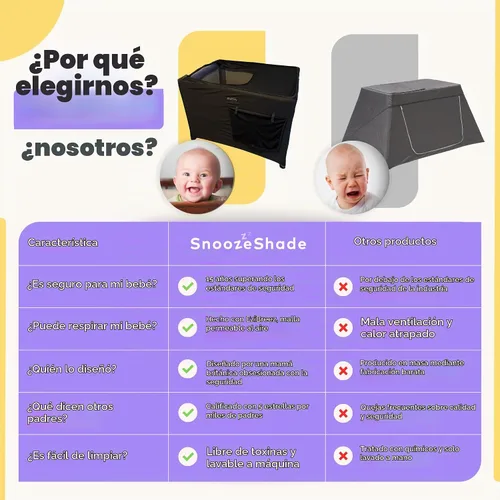 Vista 4 de Corral con capota SnoozeShade malla respirable y sombra para dormir