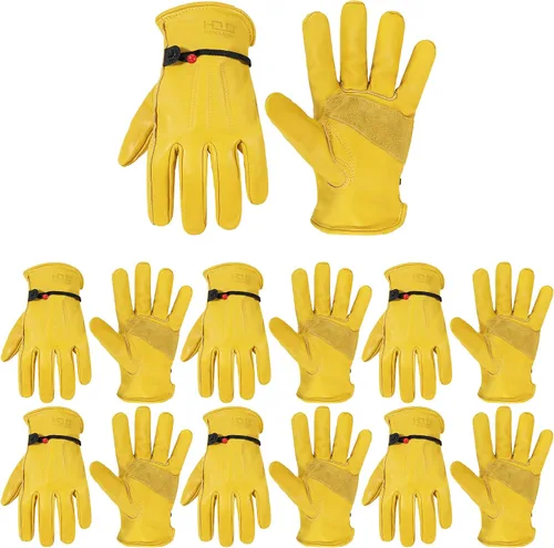 Vista 31 de HANDLANDY Guantes de jardinería de cuero para hombre, guantes de trabajo utilitarios para mecánicos, construcción, conductor