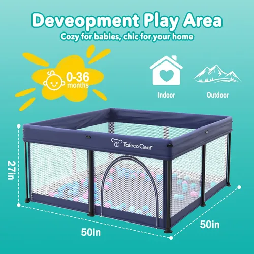 Vista 7 de Corralito plegable para bebés y niños pequeños, patio de juegos portátil de 50 x 50 pulgadas, corralito de juego plegable con paspartú, malla