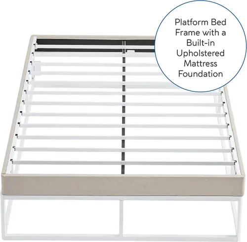 Vista 7 de Decoro Capri - Base de cama de metal blanco con base de colchón tapizada beige integrada, tamaño King